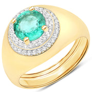 Bids.com 1.46 Carat Genuine Zambian Emerald and White Topaz .925 Sterling Silver Ring Rings