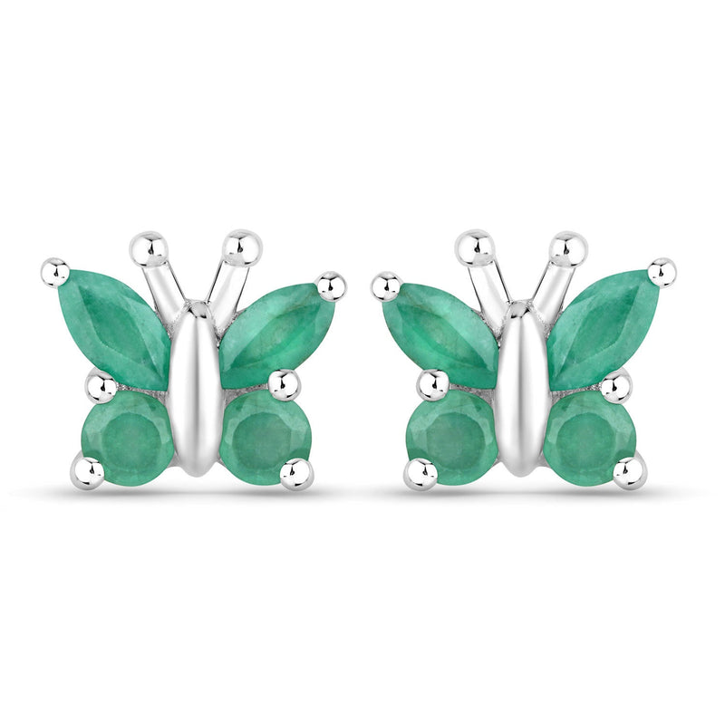 Bids.com 0.88 Carat Genuine Emerald .925 Sterling Silver Earrings Earrings