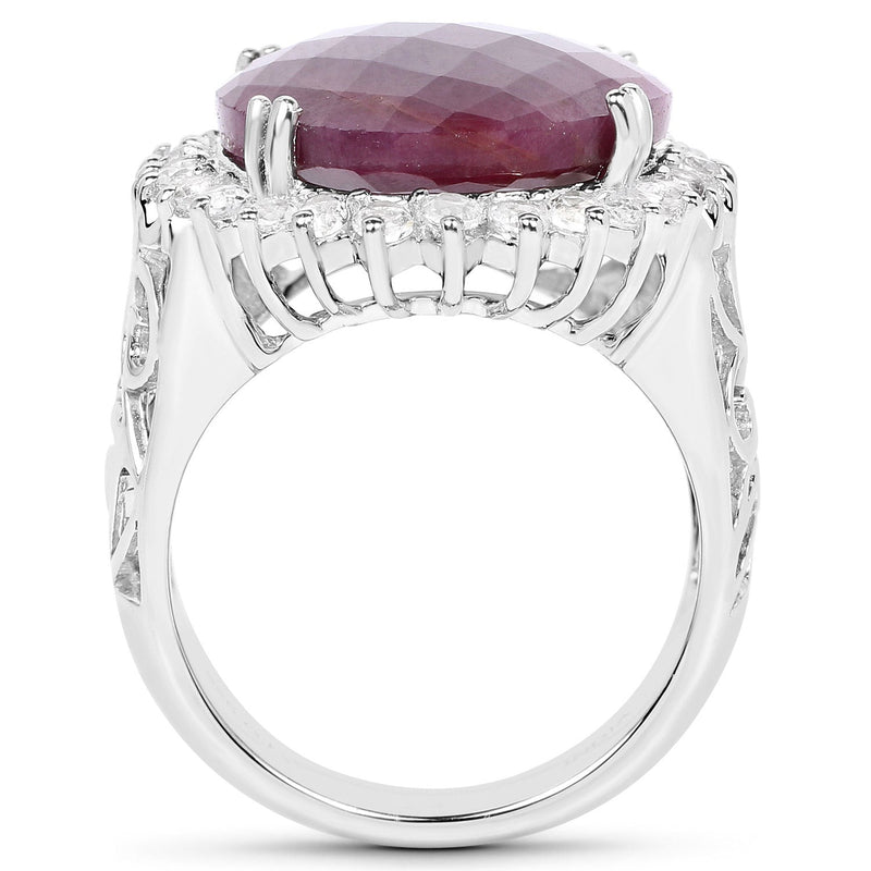 Bids.com 19.12 Carat Genuine Ruby and White Topaz .925 Sterling Silver Ring Rings