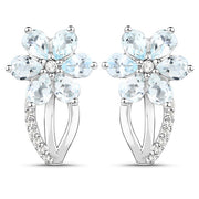 Bids.com 1.54 Carat Genuine Aquamarine and White Topaz .925 Sterling Silver Earrings Earrings