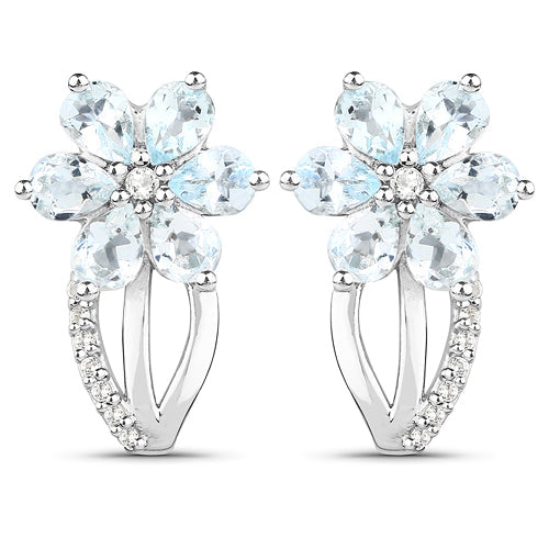 Bids.com 1.54 Carat Genuine Aquamarine and White Topaz .925 Sterling Silver Earrings Earrings
