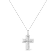 Bids.com .925 Sterling Silver Prong-Set Diamond Accent Bold Cross 18" Pendant Necklace (I-J Color, I1-I2 Clarity) Necklaces