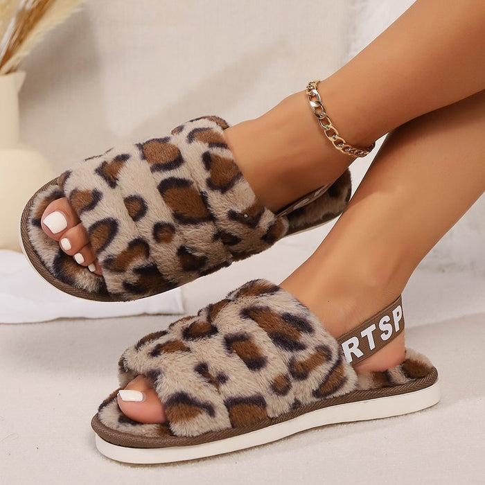 Leopard Open Toe Slippers in Khaki