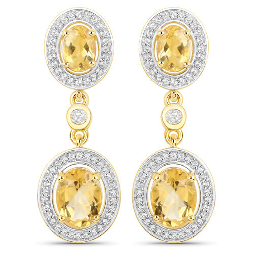 Bids.com 18K Yellow Gold Plated 5.70 Carat Genuine Citrine and White Topaz .925 Sterling Silver Earrings Earrings