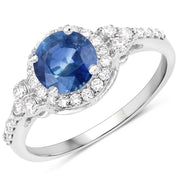 Bids.com 1.34 Carat Genuine Blue Sapphire and White Diamond 14K White Gold Ring Rings
