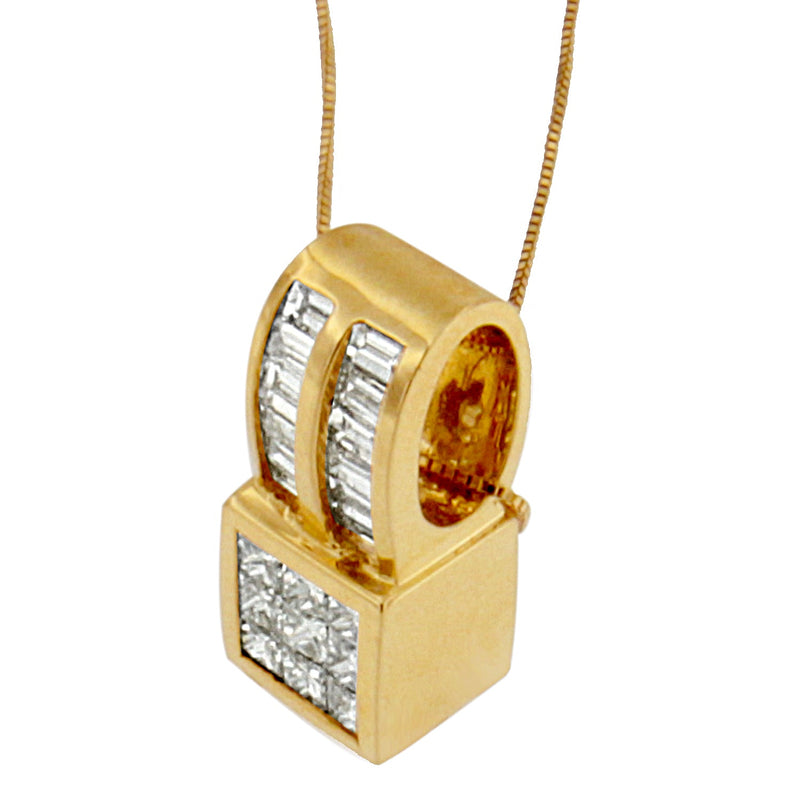 Bids.com 14K Yellow Gold 1 1/4 cttw Princess and Baguette Cut Geometric Inspired Diamond Pendant Necklace (H-I, VS1-VS2) Necklaces