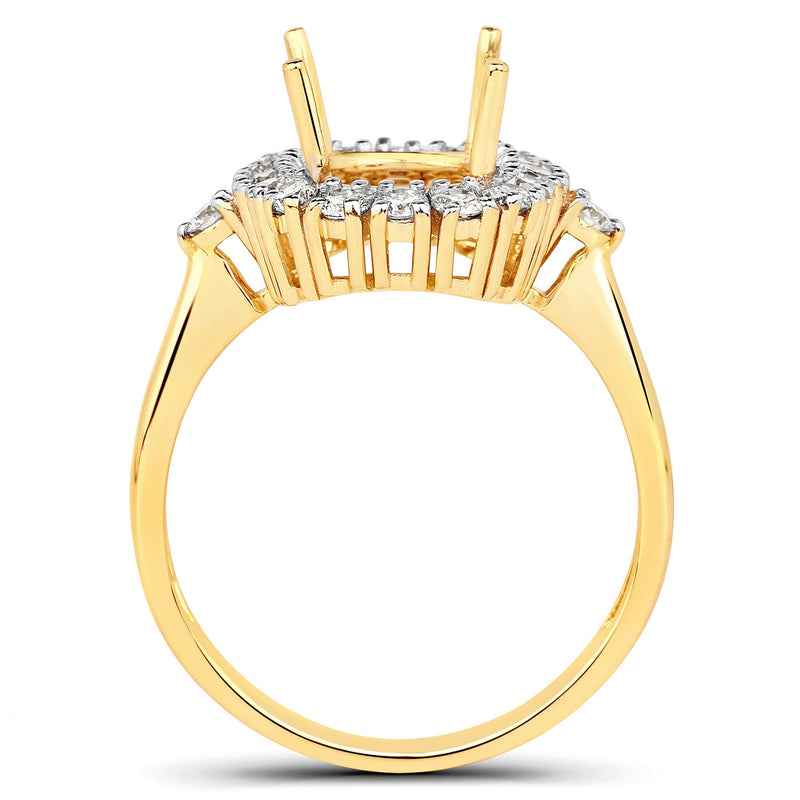 Bids.com 0.54 Carat Genuine White Diamond 14K Yellow Gold Semi Mount Ring - holds 9x7mm Cushion Gemstone Rings
