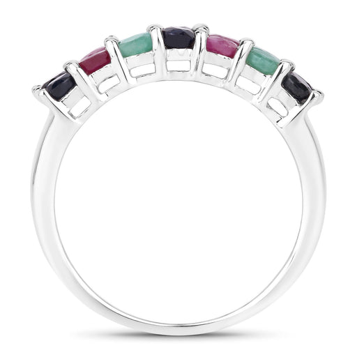 Bids.com "3.40 Carat Genuine Emerald, Ruby and Black Sapphire .925 Sterling Silver Ring Rings