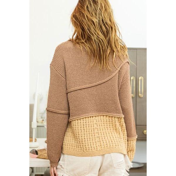 BiBi Texture Detail Contrast Drop Shoulder Sweater