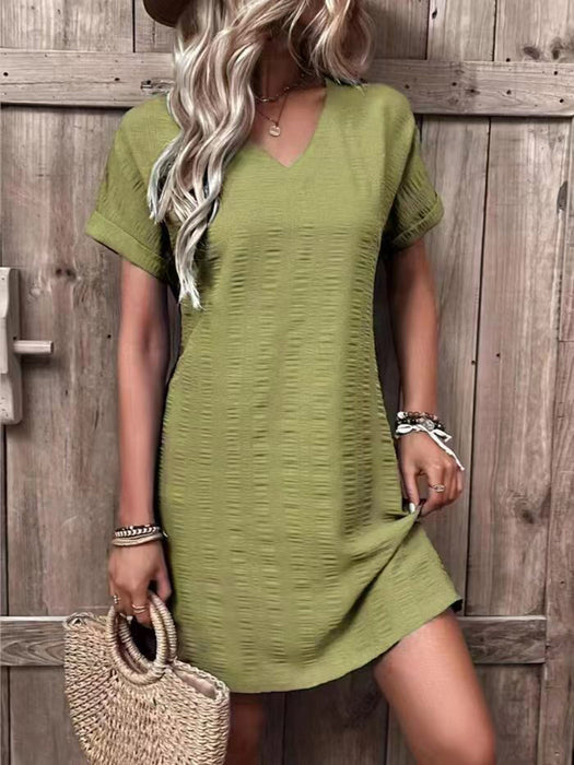 V-Neck Short Sleeve Mini Dress