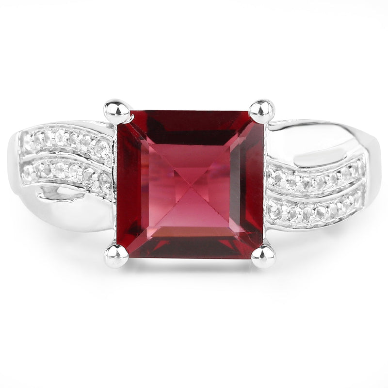 Bids.com 2.99 Carat Genuine Garnet and White Topaz .925 Sterling Silver Ring Rings