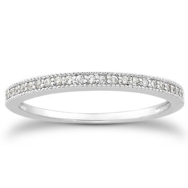 Bids.com 14k White Gold Diamond Micro Pave Diamond Milgrain Wedding Ring Band Rings