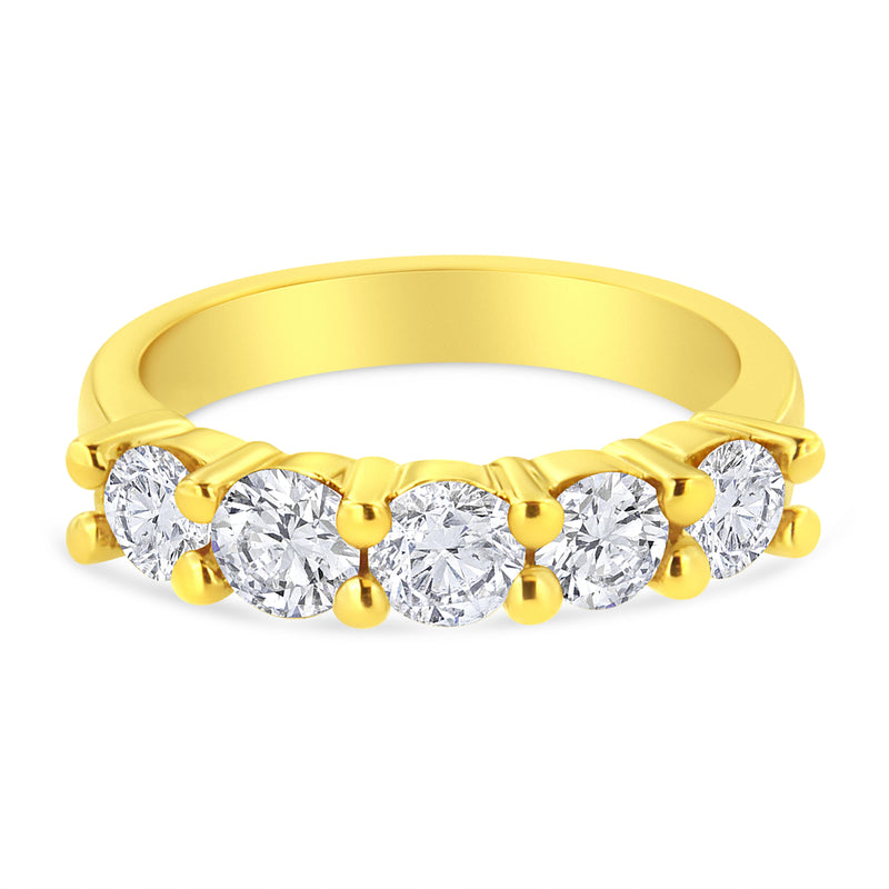 Bids.com 14K Yellow Gold Plated .925 Sterling Silver 1 1/2 Cttw Shared Prong Set Brilliant Round-Cut Diamond Anniversary or Wedding Band Ring (K-L Color, SI2-I1 Clarity) - Size 7 Rings