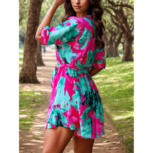 Printed Surplice Half Sleeve Romper