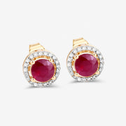 Bids.com 1.22 Carat Genuine Ruby and White Diamond 14K Yellow Gold Earrings Earrings