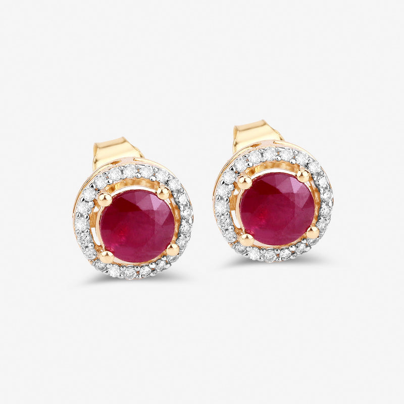 Bids.com 1.22 Carat Genuine Ruby and White Diamond 14K Yellow Gold Earrings Earrings