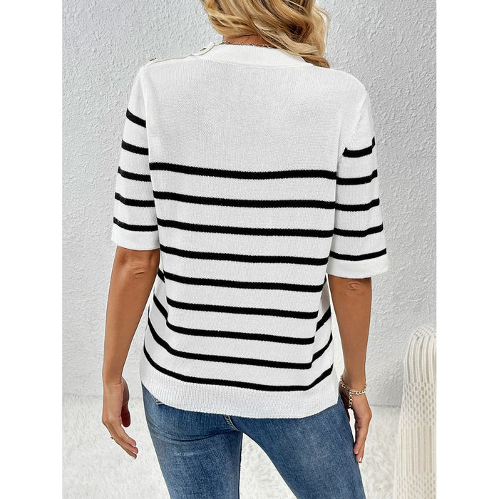 Striped Round Neck Half Sleeve Knit Top