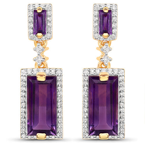 Bids.com 18K Yellow Gold Plated 6.01 Carat Genuine Emerald and White Topaz .925 Sterling Silver Earrings Earrings