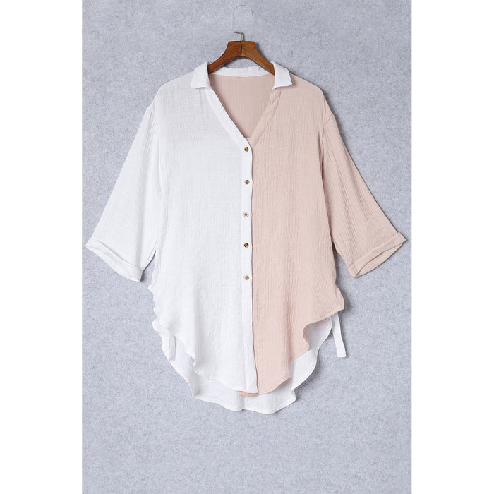 Two-Tone Button Up Dropped Shoulder Shirt