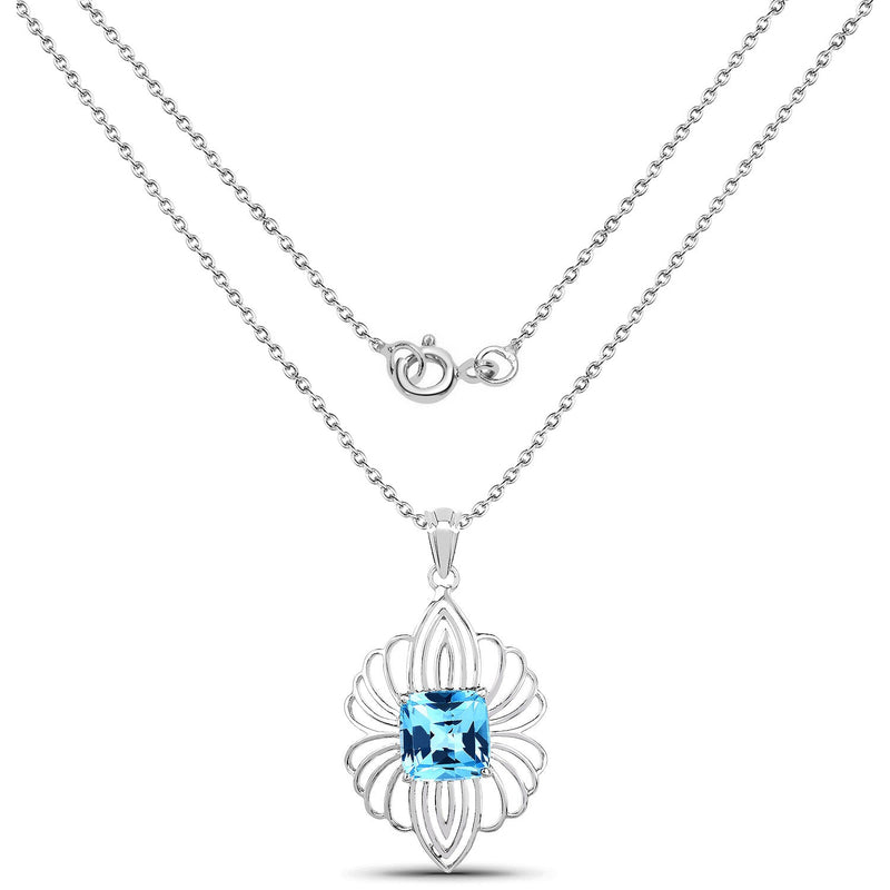 Bids.com 8.18 Carat Genuine Swiss Blue Topaz .925 Sterling Silver Pendant Pendants