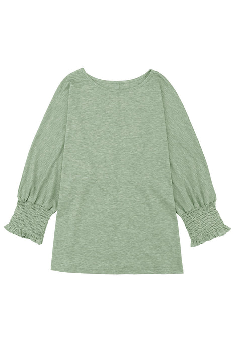 Smocked 3/4 Sleeve Casual Loose Top