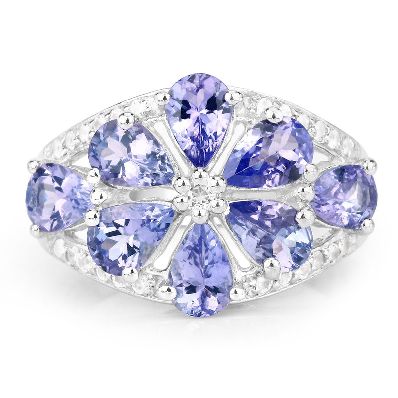 Bids.com 3.24 Carat Genuine Tanzanite and White Topaz .925 Sterling Silver Ring Rings
