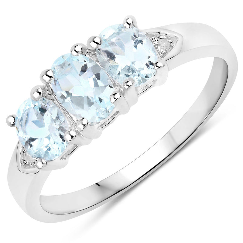 Bids.com 0.95 Carat Genuine Aquamarine and White Diamond .925 Sterling Silver Ring Rings