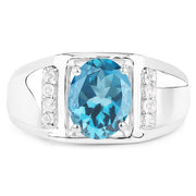 Bids.com 2.18 Carat Genuine London Blue Topaz and White Topaz .925 Sterling Silver Ring Rings