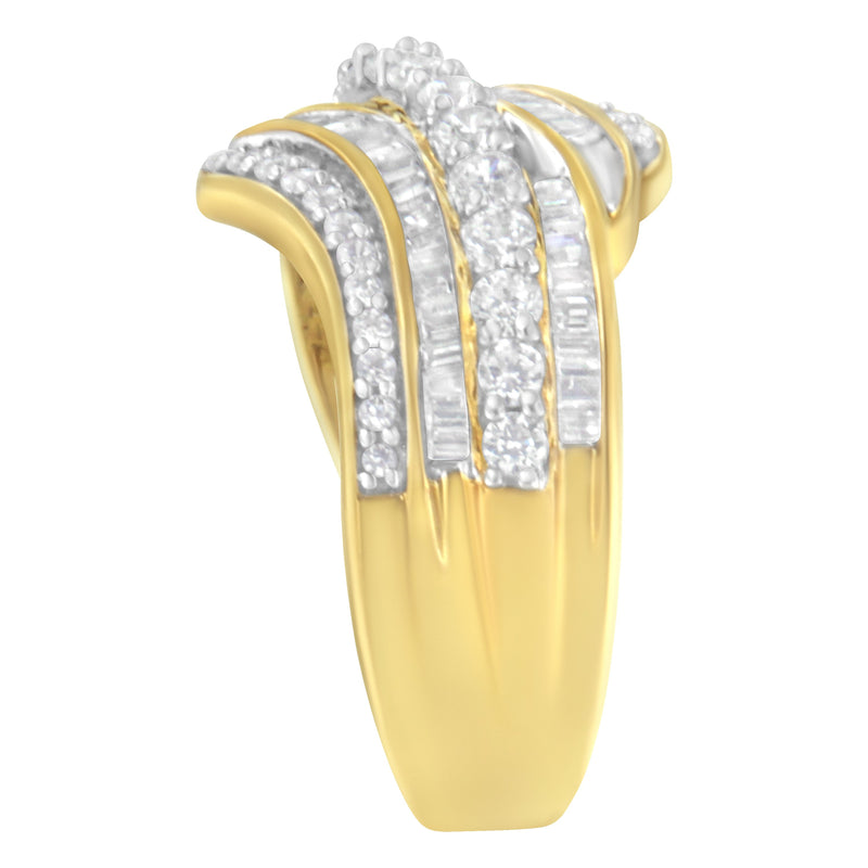 Bids.com 10K Yellow Gold 1.0 Cttw Baguette and Round Diamond Multi-Row Wave Bypass Ring (I-J Color, I1-I2 Clarity) - Ring Size 7 Rings