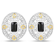 Bids.com 0.93 Carat Genuine Blue Sapphire and White Diamond .925 Sterling Silver Earrings Earrings