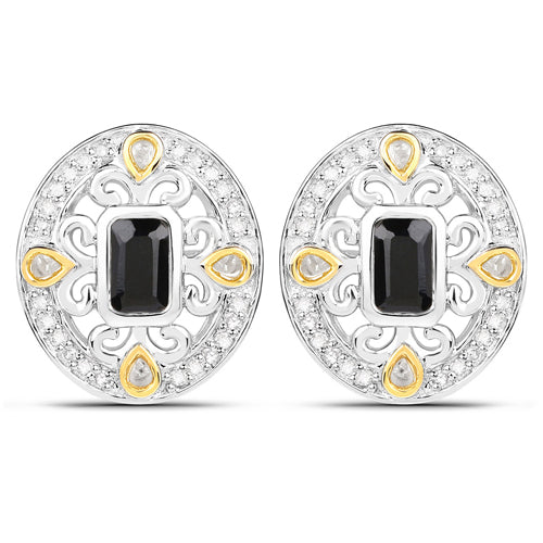 Bids.com 0.93 Carat Genuine Blue Sapphire and White Diamond .925 Sterling Silver Earrings Earrings