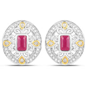 Bids.com 0.77 Carat Genuine Ruby and White Diamond .925 Sterling Silver Earrings Earrings
