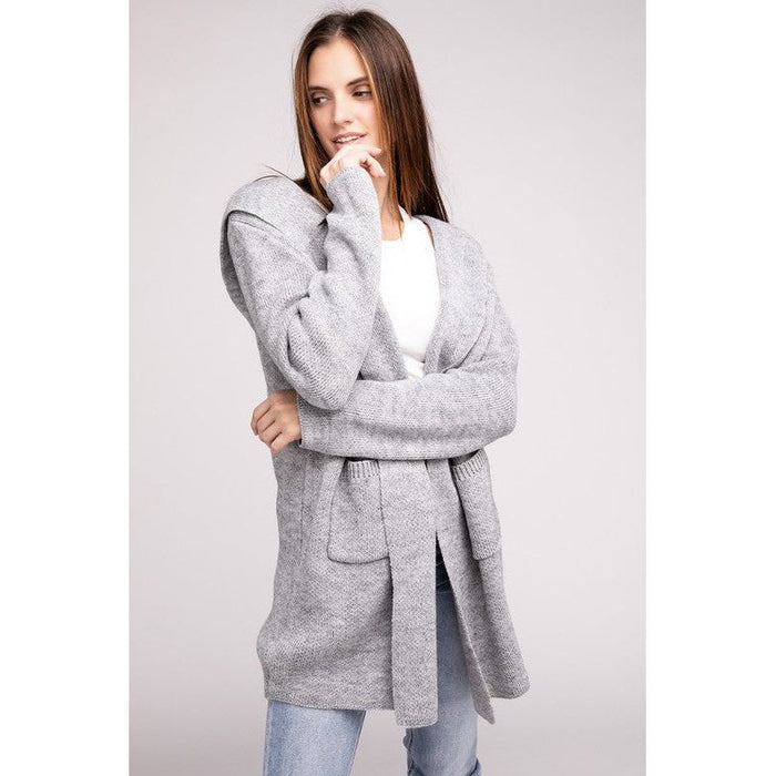 Hooded Open Front Sweater Cardigan