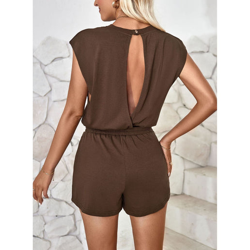 Cutout Round Neck Cap Sleeve Romper