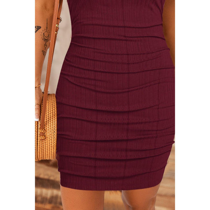 Ruched Round Neck Sleeveless Dress