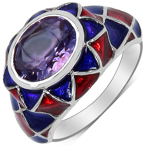Bids.com 2.16 Carat Genuine Amethyst & White Diamond .925 Sterling Silver Ring Rings