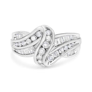 Bids.com 10K White Gold Ring 3/4 Cttw Round and Baguette-Cut Diamond Bypass Ring (H-I Color, I2-I3 Clarity) - Size 6 Rings