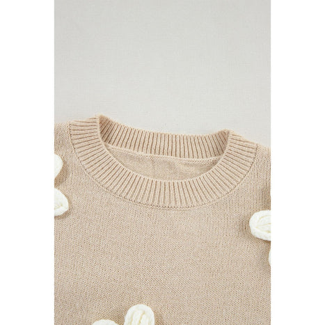 Crochet Flower Round Neck Long Sleeve Sweater