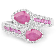 Bids.com 2.43 Carat Glass Filled Ruby and White Topaz Sterling Silver Ring Rings
