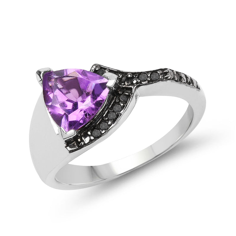 Bids.com 1.55 Carat Genuine Amethyst and Black Diamond .925 Sterling Silver Ring Rings