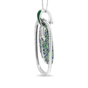 Bids.com .925 Sterling Silver Green Enamel Pendant with 1/2 Cttw Diamond, Sapphire, and Tsavorite Openwork Statement 18" Pendant Necklace (F-G Color, VS1-VS2 Clarity) Necklaces