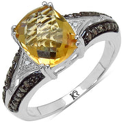 Bids.com 2.82 Carat Genuine Citrine, Champagne Diamond & White Diamond .925 Sterling Silver Ring Rings