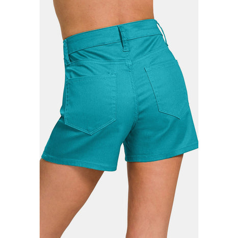 High Waist Denim Shorts in Light Teal