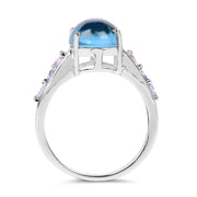 Bids.com 4.77 Carat Genuine Swiss Blue Topaz and Tanzanite .925 Sterling Silver Ring Rings