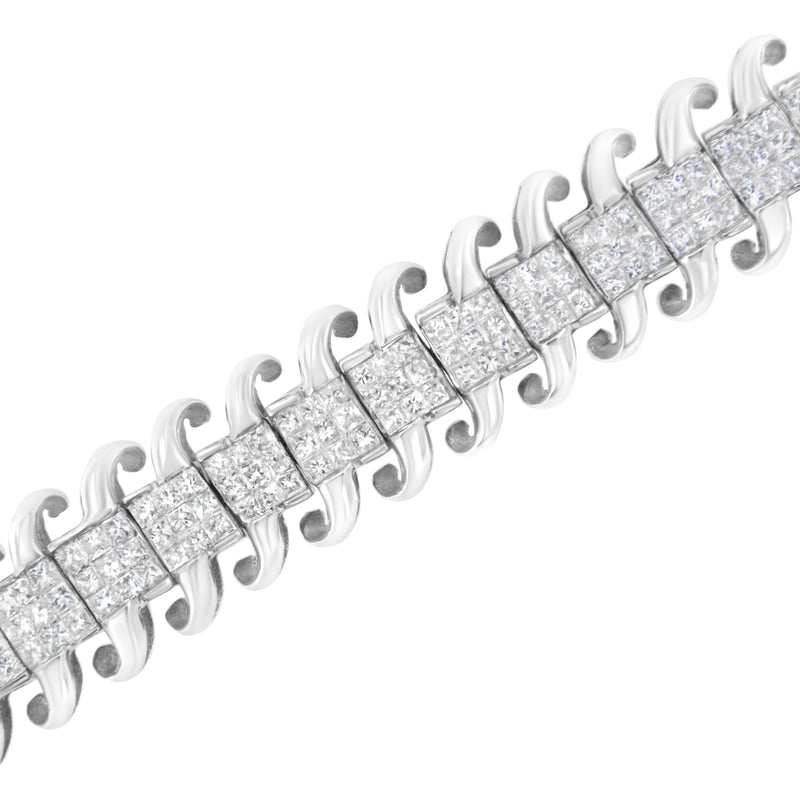 Bids.com 14K White Gold 5.0 Cttw Princess Cut Diamond 7" Invisible Set Wavy S-Link Tennis Bracelet (G-H Color, SI1-SI2 Clarity) Bracelets