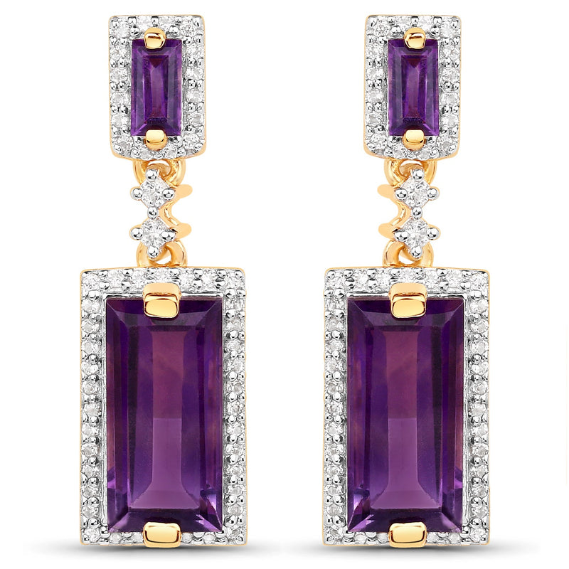 Bids.com 18K Yellow Gold Plated 6.01 Carat Genuine Emerald and White Topaz .925 Sterling Silver Earrings Earrings