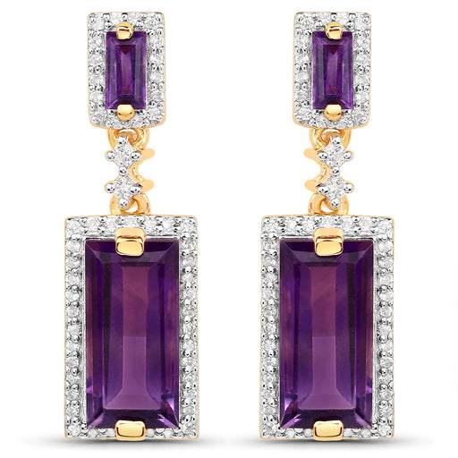Bids.com 18K Yellow Gold Plated 6.01 Carat Genuine Emerald and White Topaz .925 Sterling Silver Earrings Earrings