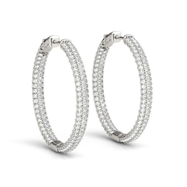 Bids.com 14k White Gold Two Row Pave Set Diamond Hoop Earrings (7 cttw) Earrings