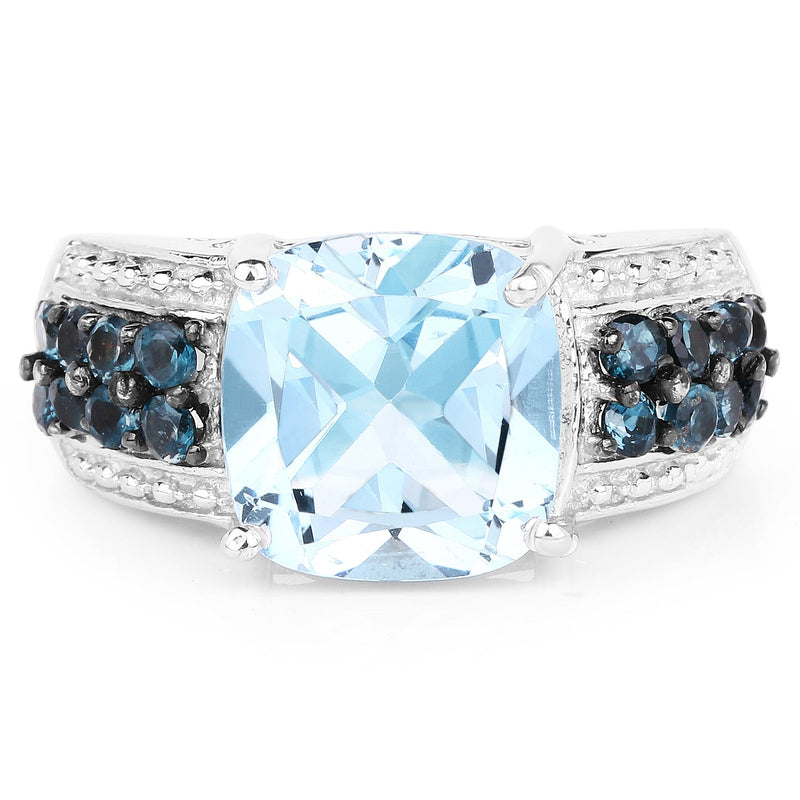 Bids.com 4.98 Carat Genuine Blue Topaz and London Blue Topaz .925 Sterling Silver Ring Rings
