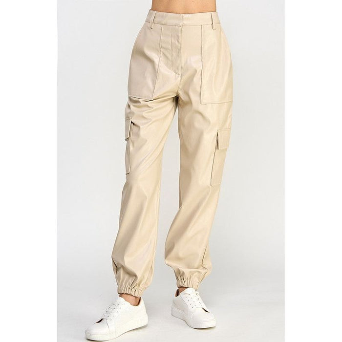 RELAXED VEGAN LEATHER CARGO PANTS